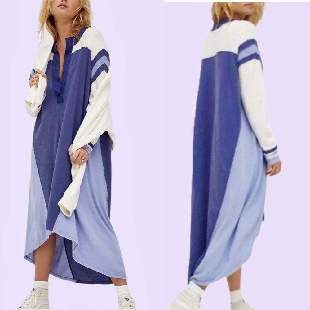 Free People Tuscan Tee Maxi Tunic in Vintage Blue. Size Small. NWOT